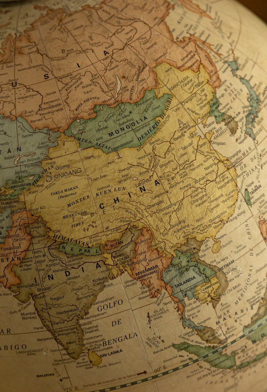 vintage map focused on asia and surrounding areas